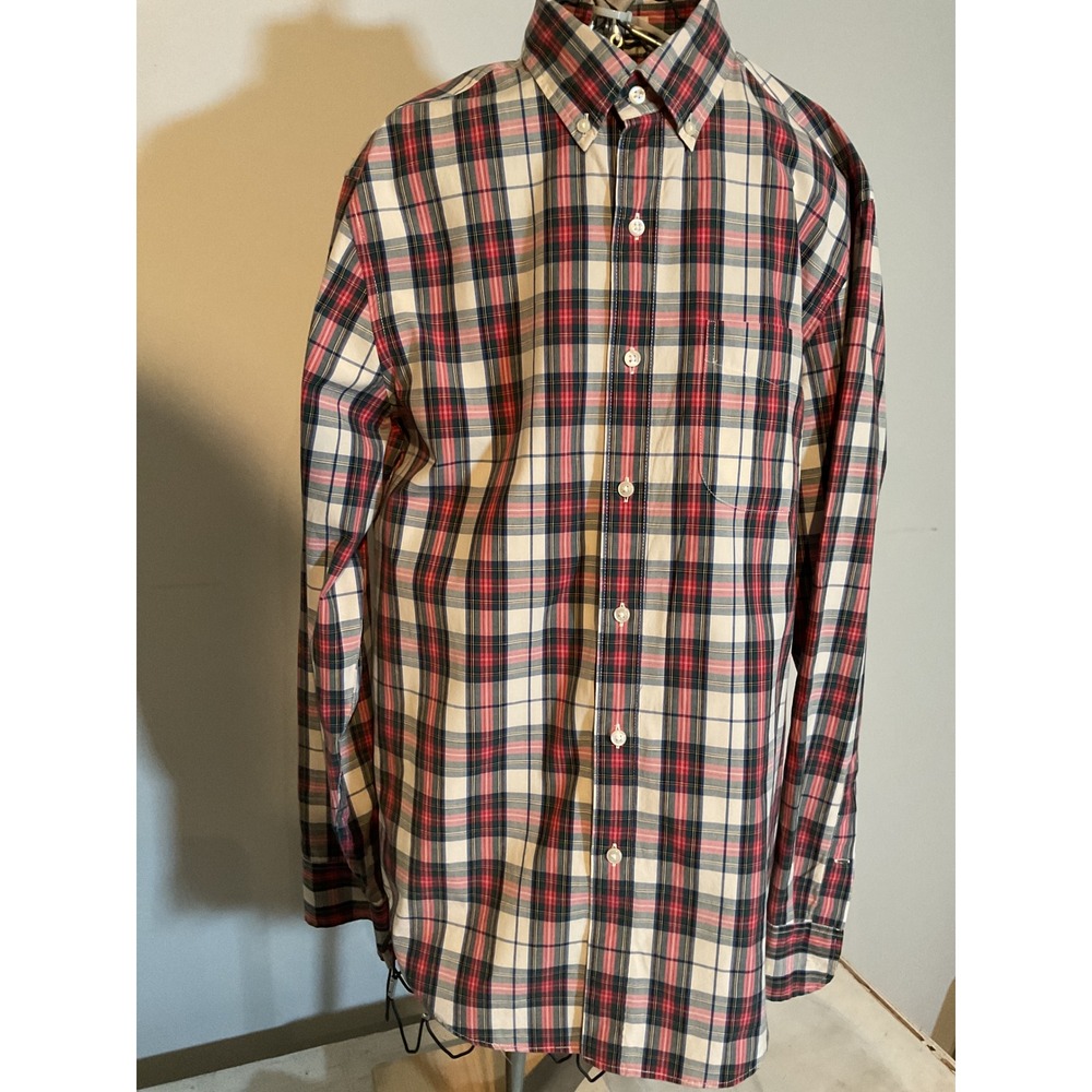 J.Crew Mens Secret Wash Stretch Organic Cotton Plaid Button Down Shirt Small Red